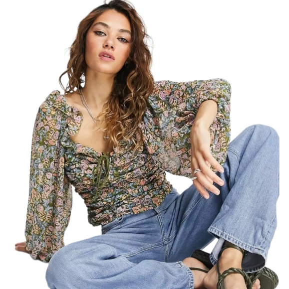 Free People Mabel printed volume sleeve blouse in multi - Picture 4 of 4